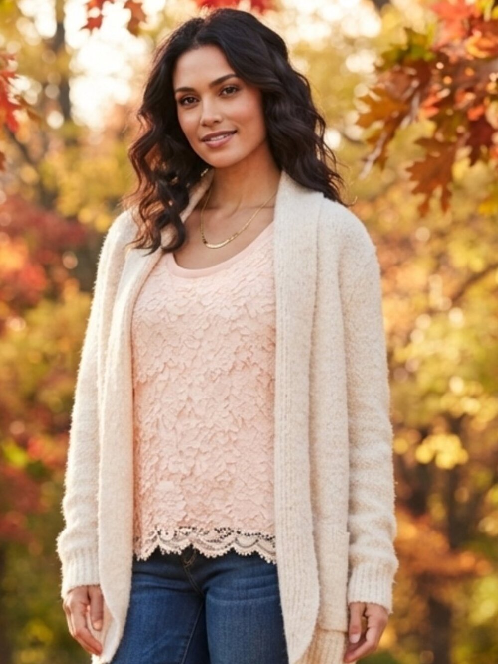 Banana Republic Peach Lace Overlay Tank Top, Large